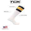 TCK Retro 3 Stripe Tube Socks (Black/Gold, Small) view 4