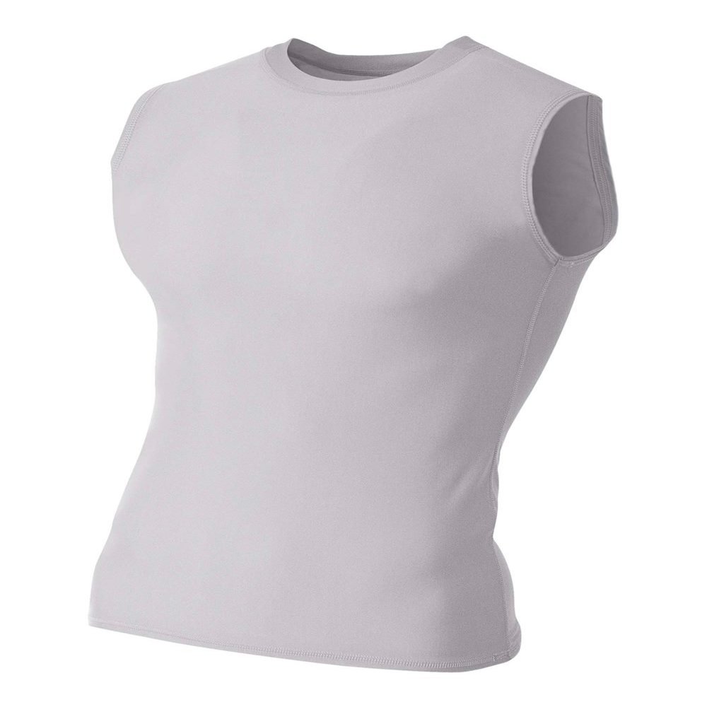 A4 Sportswear Silver Adult Medium Muscle Tee No Sleeve Tank High Performance Compression Moisture Wicking Shirt
