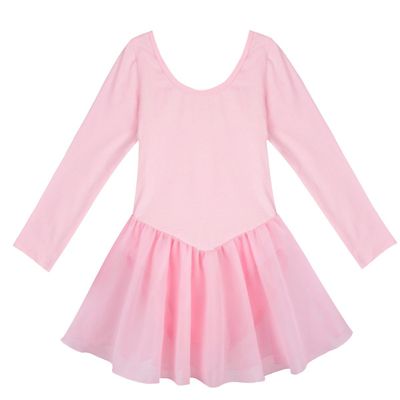 iiniim Kids Girls Classic Long Sleeve Gymnastics Ballet Leotard Dance Dress Tutu Skirt Pink 8-10