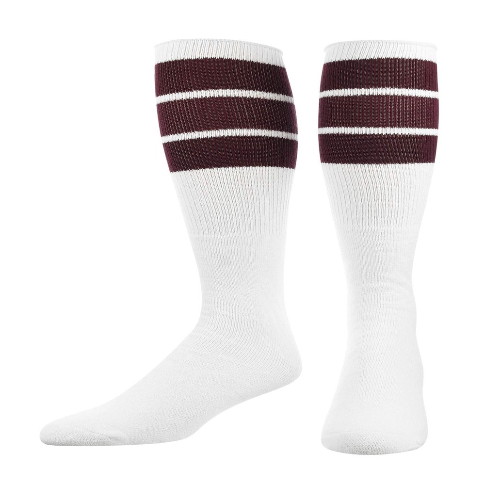 TCK Retro 3 Stripe Tube Socks (Maroon, Large)