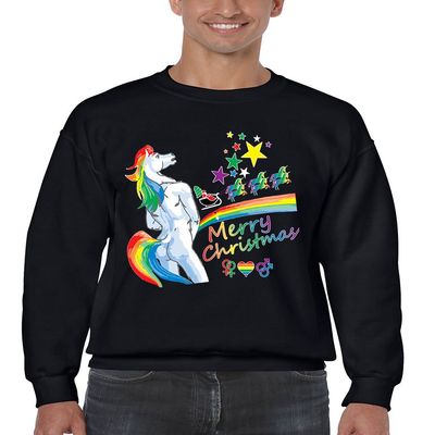 ALLNTRENDS Men's Crewneck Unicorn Rainbow Gay Pride Ugly Christmas Top (S, Black)