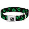 Dog Collar Seatbelt Buckle Aliens Head Scattered Galaxy2 Green Black 11 to 17 Inches 1.0 Inch Wide view 1