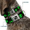 Dog Collar Seatbelt Buckle Aliens Head Scattered Galaxy2 Green Black 11 to 17 Inches 1.0 Inch Wide view 2