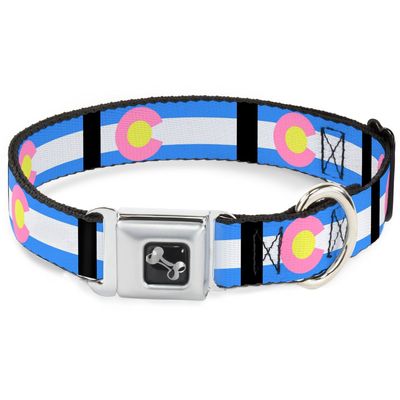 Dog Collar Seatbelt Buckle Colorado Flags Pastel 18 to 32 Inches 1.5 Inch Wide