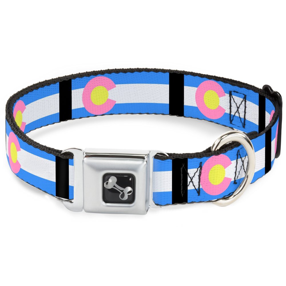 Dog Collar Seatbelt Buckle Colorado Flags Pastel 18 to 32 Inches 1.5 Inch Wide