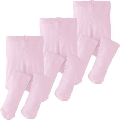 Monvecle 3 Pairs Girls' Kids Opaque Microfiber Dance Stockings School Uniform Footed Tights Pink 12-14