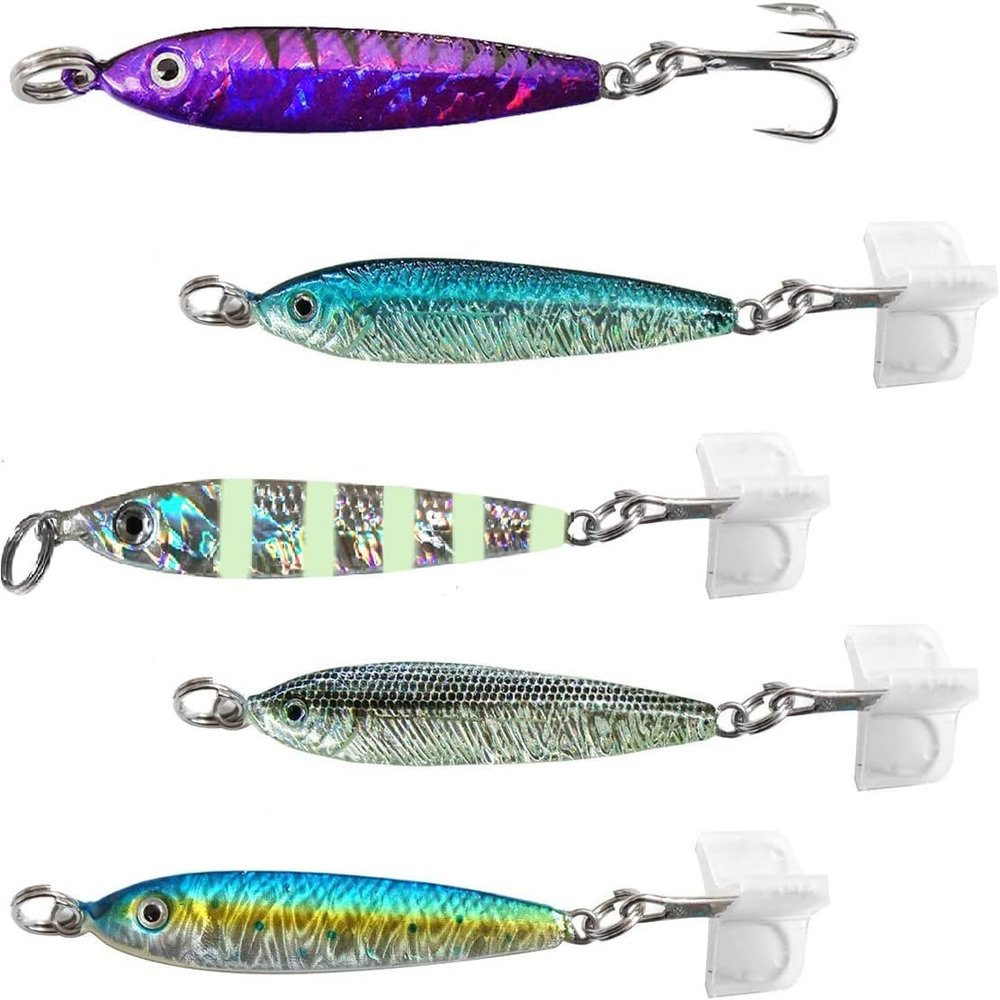 5pcs Fish WOW! 1.5oz Fish Metal Bait Jig 1-1/2oz Mega Live Lure with a Treble Hook - 5 Colors