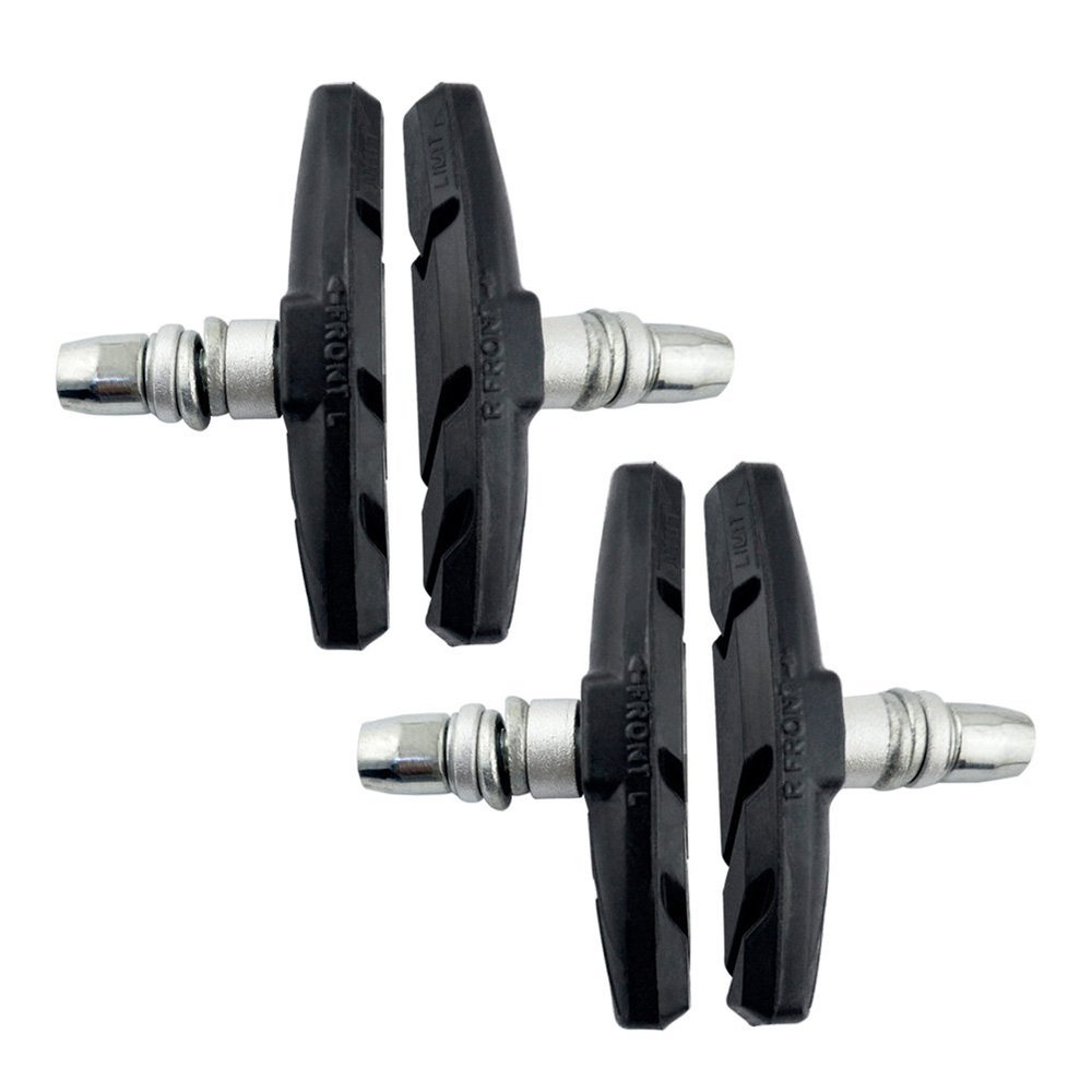 AHL 2pairs Complete Sport Bike Brake Shoes Bicycle Brake Pads Set,69mm for Cruiser MTB Mountain Bicycle Universal V-Brake Blocks with Hex Nut and Shims, No Noise No Skid(Black)