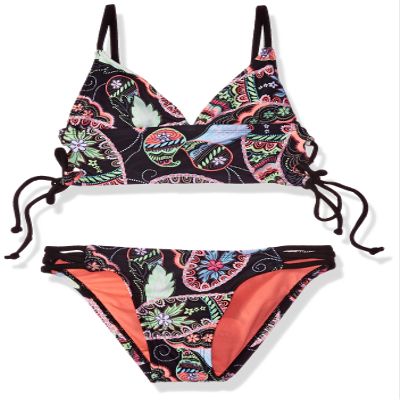 Hobie Girls' Part Your Swirl Two Piece Midkini Hipster Swimsuit, Multi, 7