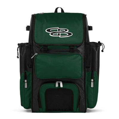 Boombah Superpack Bat Pack -Backpack Version (no wheels) - Holds up to 4 Bats - Black/Dark Green - For Baseball or Softball