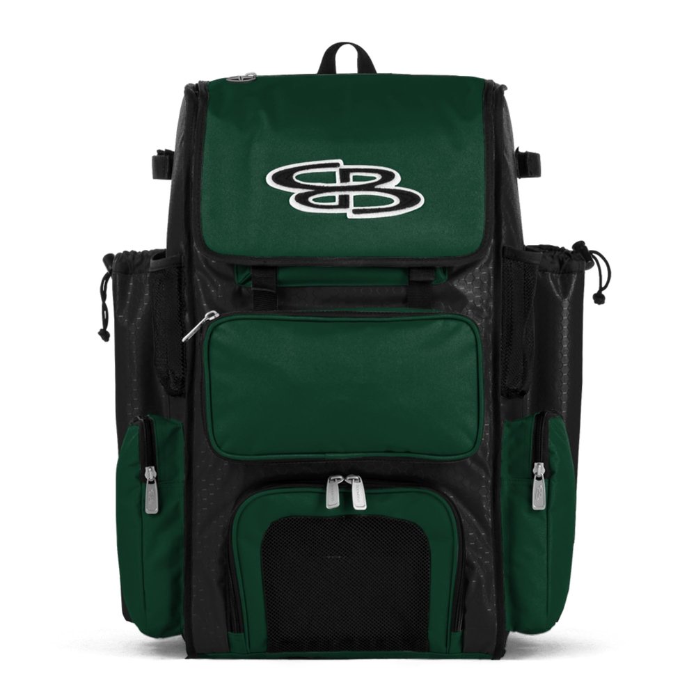 Boombah Superpack Bat Pack -Backpack Version (no wheels) - Holds up to 4 Bats - Black/Dark Green - For Baseball or Softball