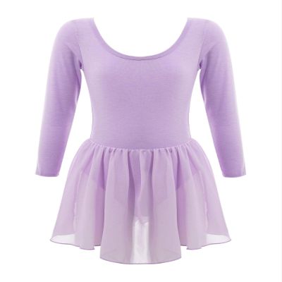 TiaoBug Kids Girls Classic Long Sleeve Ballet Dance Tutu Dress Gymnastic Leotard Lavender 10-12