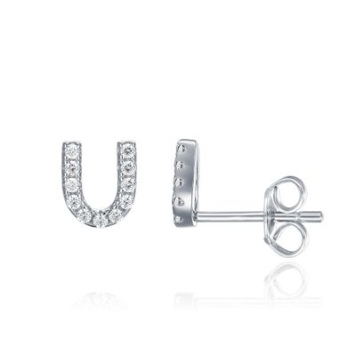 PAVOI Diamond Initial Stud Earrings for Women, White Gold, Size 1, Diamond