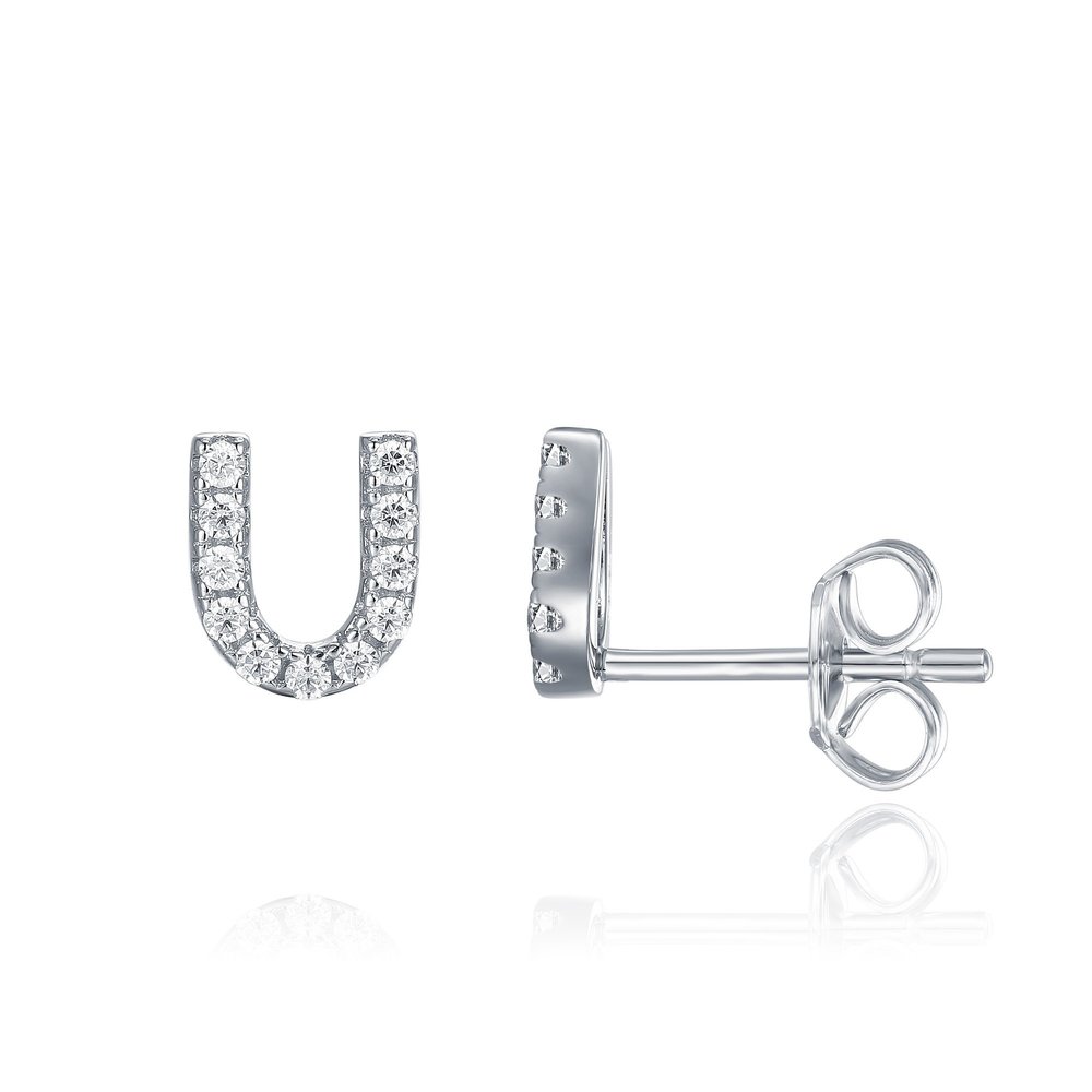 PAVOI Diamond Initial Stud Earrings for Women, White Gold, Size 1, Diamond