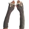 LerBen Womens Lace Knitted Fingerless Warm Gloves Long Arm Warmer Thumb Hole Mitten view 1