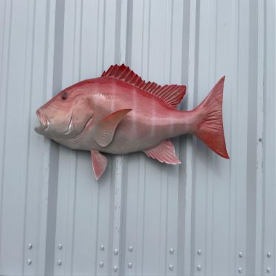 30 Inch Red Snapper Half Mount Fish Replica Fiberglass Wall Decor for Indoor or Outdoor Display