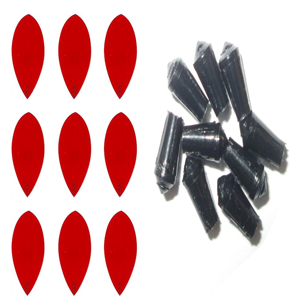 3 Sets of Ruthless R4X (Standard/Slim/Pear/Kite) Dart Flights Plus 3 Sets of Black Nylon Dart Flight Protectors (Red Pear)