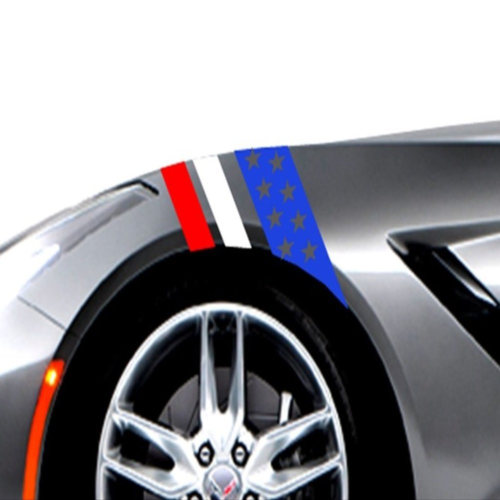 USA Flag Fender Hash Mark Bars Vinyl Racing Stripes Graphic Decals (Fits Chevy Corvette C7 Stingray) Both Sides - Red, White & Blue