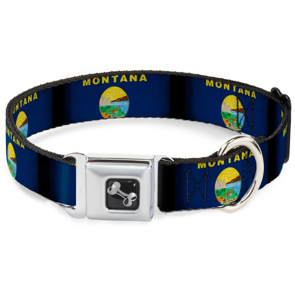 Dog Collar Seatbelt Buckle Montana Flags2 9 to 15 Inches 1.0 Inch Wide