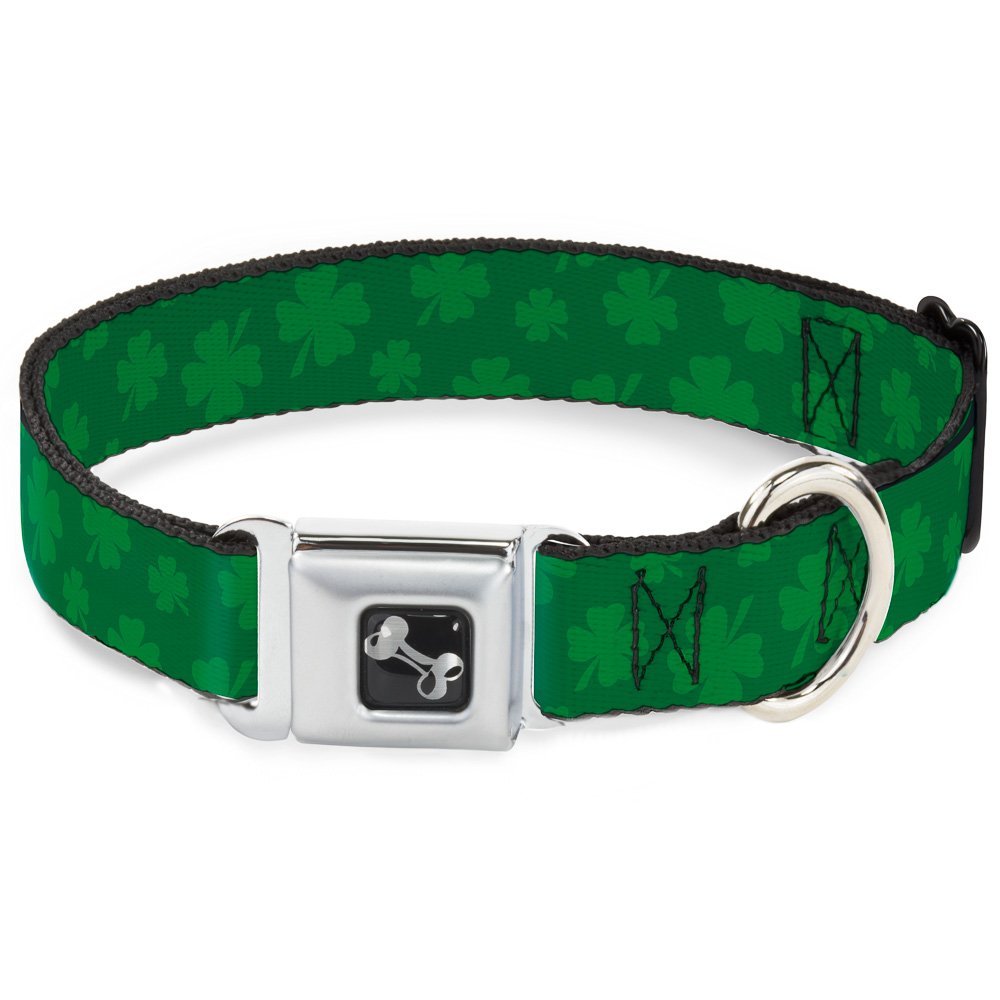 Dog Collar Seatbelt Buckle St Pats Clovers Scattered3 Greens 9 to 15 Inches 1.0 Inch Wide
