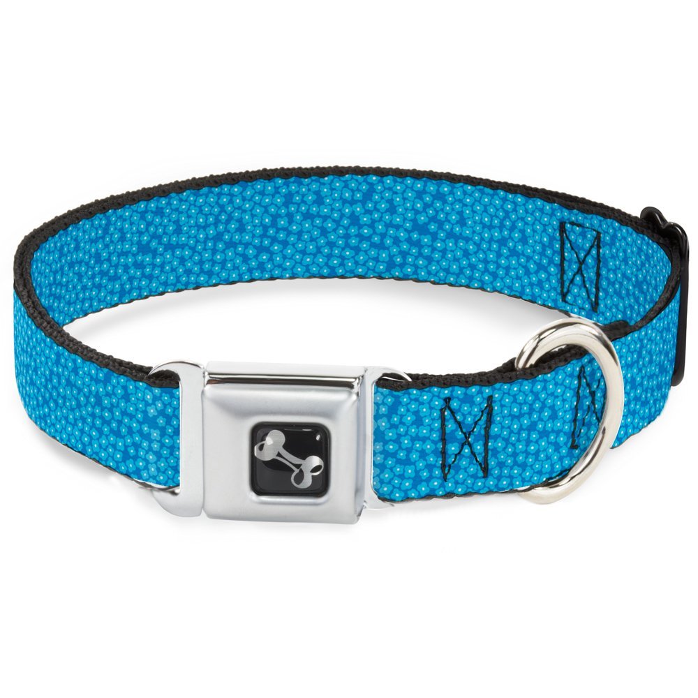 Dog Collar Seatbelt Buckle Ditsy Floral Blue Light Blue White 16 to 23 Inches 1.5 Inch Wide