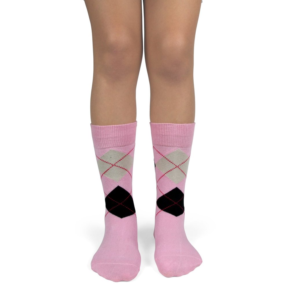 Spotlight Hosiery Junior's Groomsmen/Ring Bearer Wedding Argyle Dress Socks-Light Pink/Black/Light Gray
