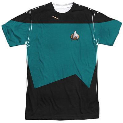 Star Trek Blue Uniform The Next Generation All-Over Front/Back T-Shirt, Medium