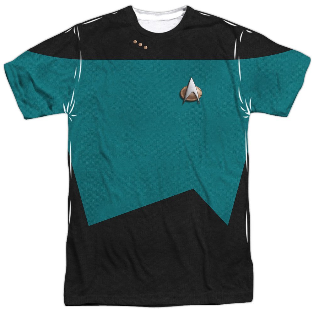 Star Trek Blue Uniform The Next Generation All-Over Front/Back T-Shirt, Medium