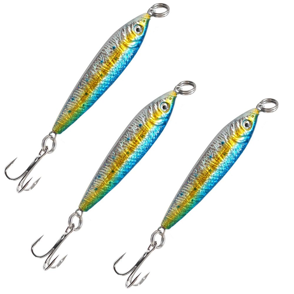 3pcs 4.5oz Fish WOW! Fish Metal Bait Jig 4-1/2oz Mega Live Lure with a Treble Hook - Blue Sardine