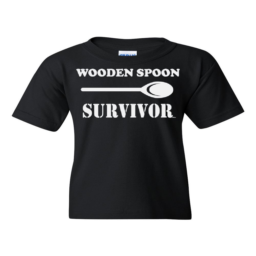 Wooden Spoon Survivor Youth T-Shirt Funny College Humor Tee Shirt Black Small