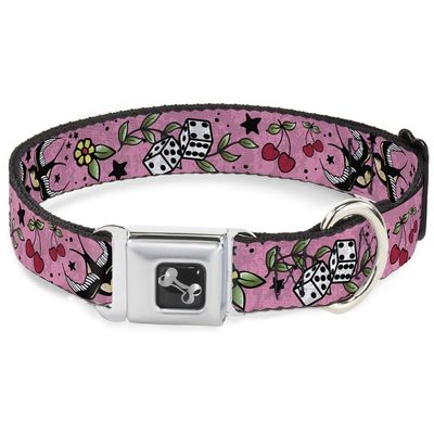 Buckle-Down Dog Collar Seatbelt Buckle Lucky Close Up Pink, Multicolor, 1" Wide - Fits 11-17" Neck - Medium (DC-W31218-M)