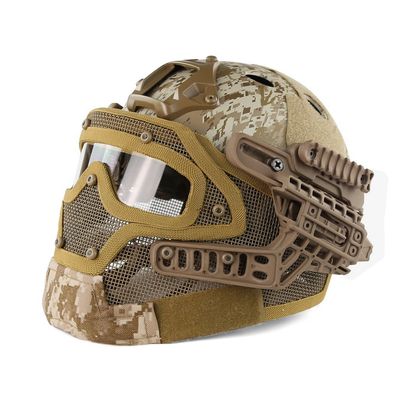 Simways PJ Type Fast Molle Tactical Helmet Combined with Full Mask and Goggles for Airsoft Paintball CS and Other Outdoor Activities Free Size (Desert)