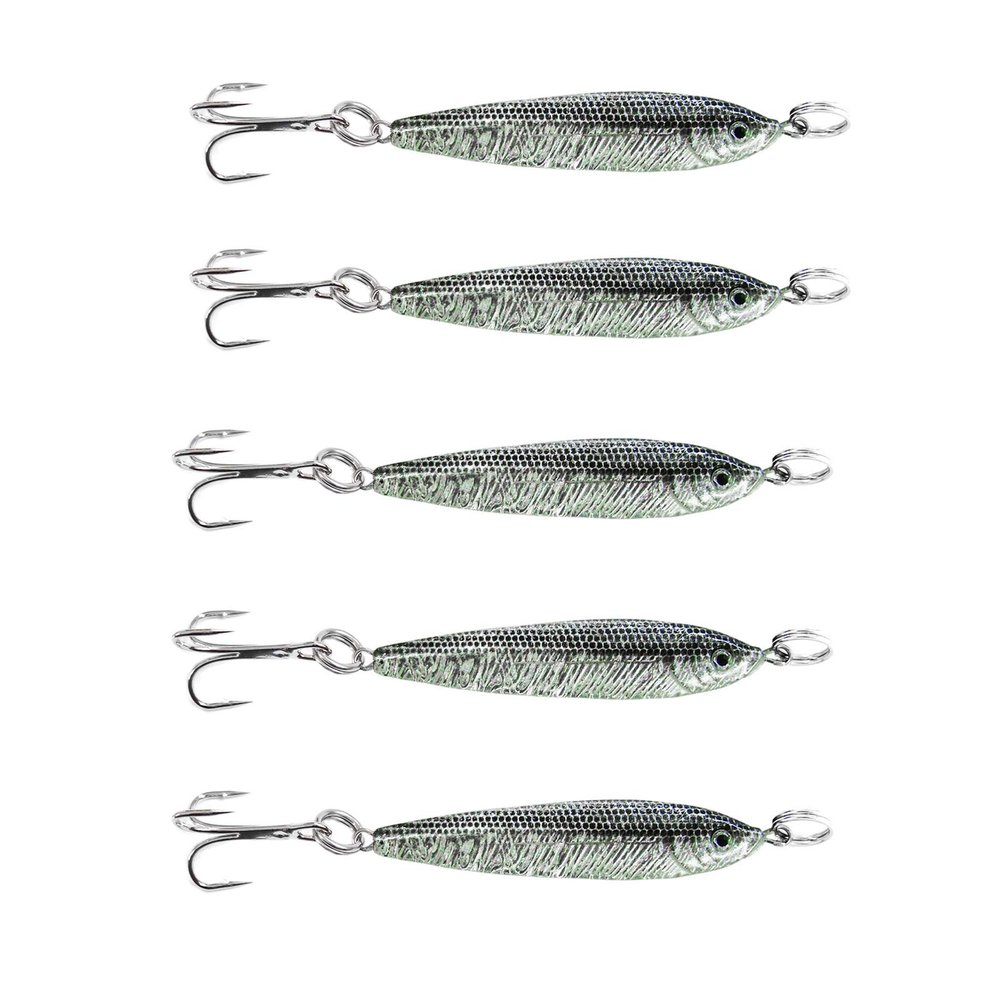 5pcs 2.5oz Fish WOW! Fish Metal Bait Jig 2-1/2oz Mega Live Lure with a Treble Hook - Black Silver