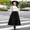 Drasawee High Waist A-Line Flared Long Plaid Skirt Winter for Women Black L view 2