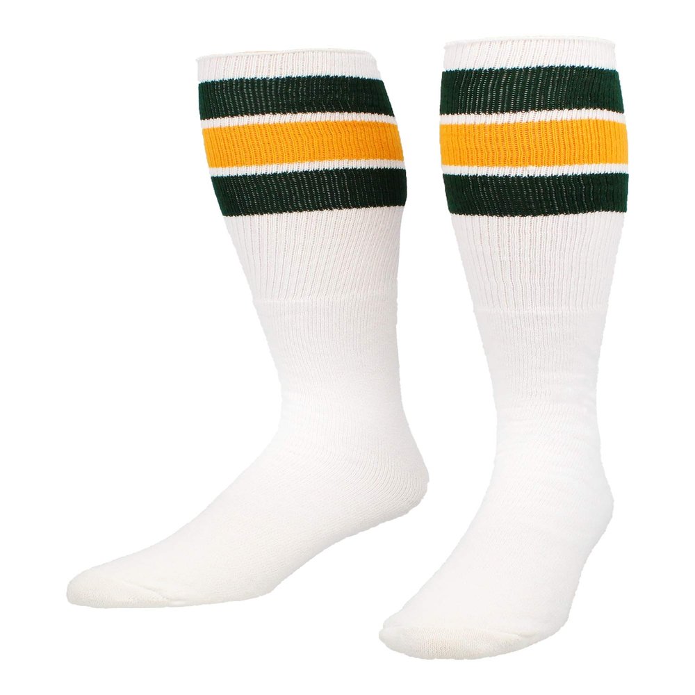 TCK Retro 3 Stripe Tube Socks (Dark Green/Gold, Small)