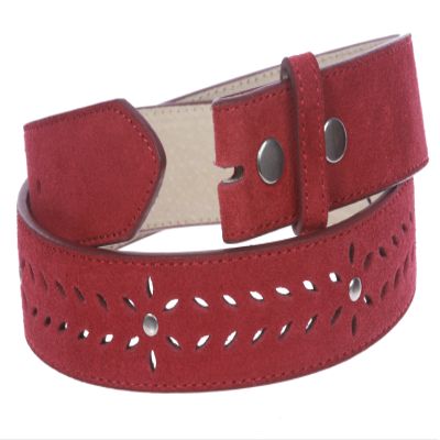 1 1/2" (38 mm) Snap on Suede Perforated Studded Leather Belt Strap, Red | 30"