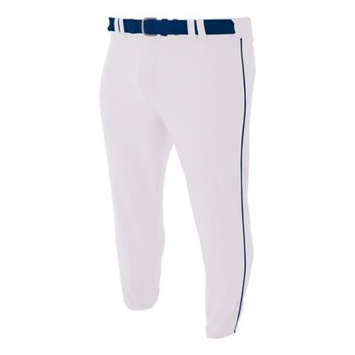 A4 Sportswear Youth Medium White/Navy Side Piping Elastic Bottom Baseball Pants