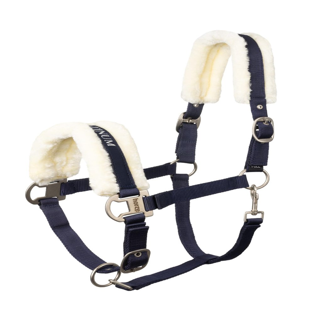 HORZE Howard Soft Fleece Padded Adjustable Polyester Horse Halter - Peacoat Dark Blue - Shetland