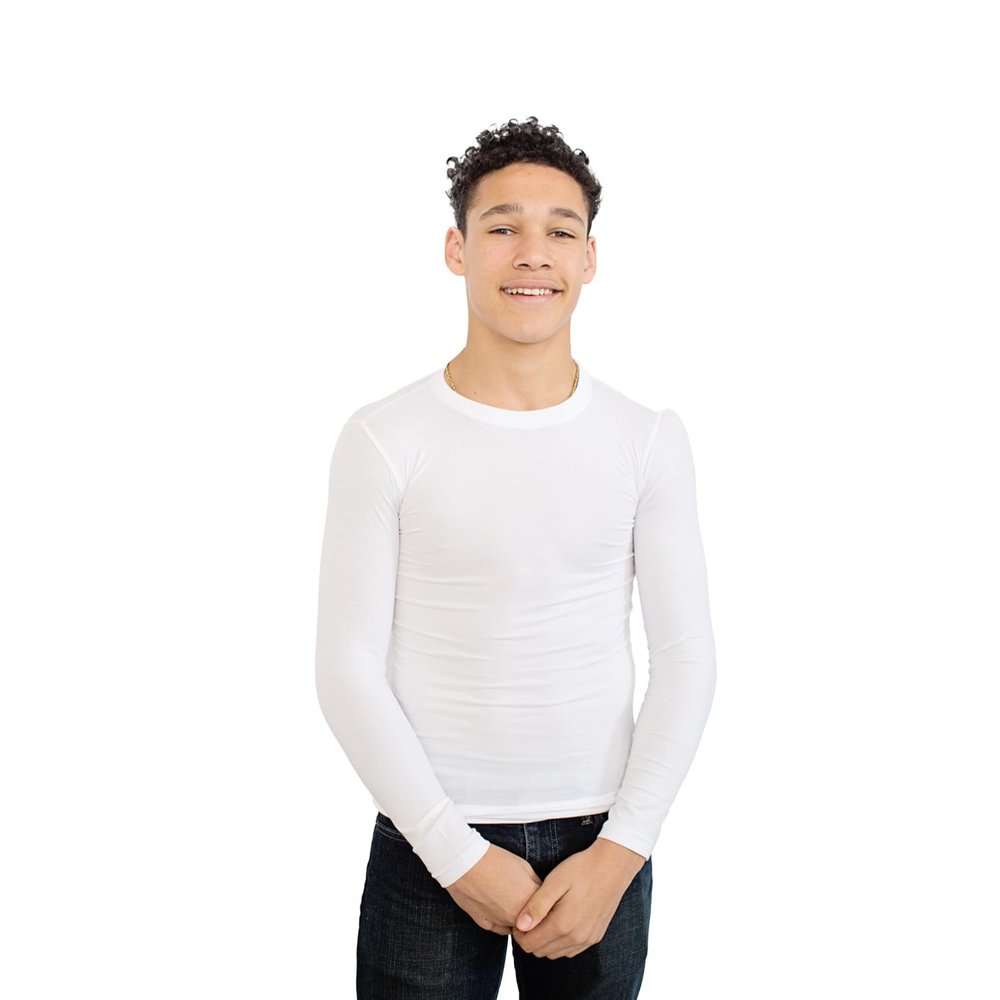 Fun and Function Sens-ational Hip Hugging Tee - Long Sleeve Compression Shirt for Boys & Girls - Sensory Compression Shirt for Kids & Teens - White - Large