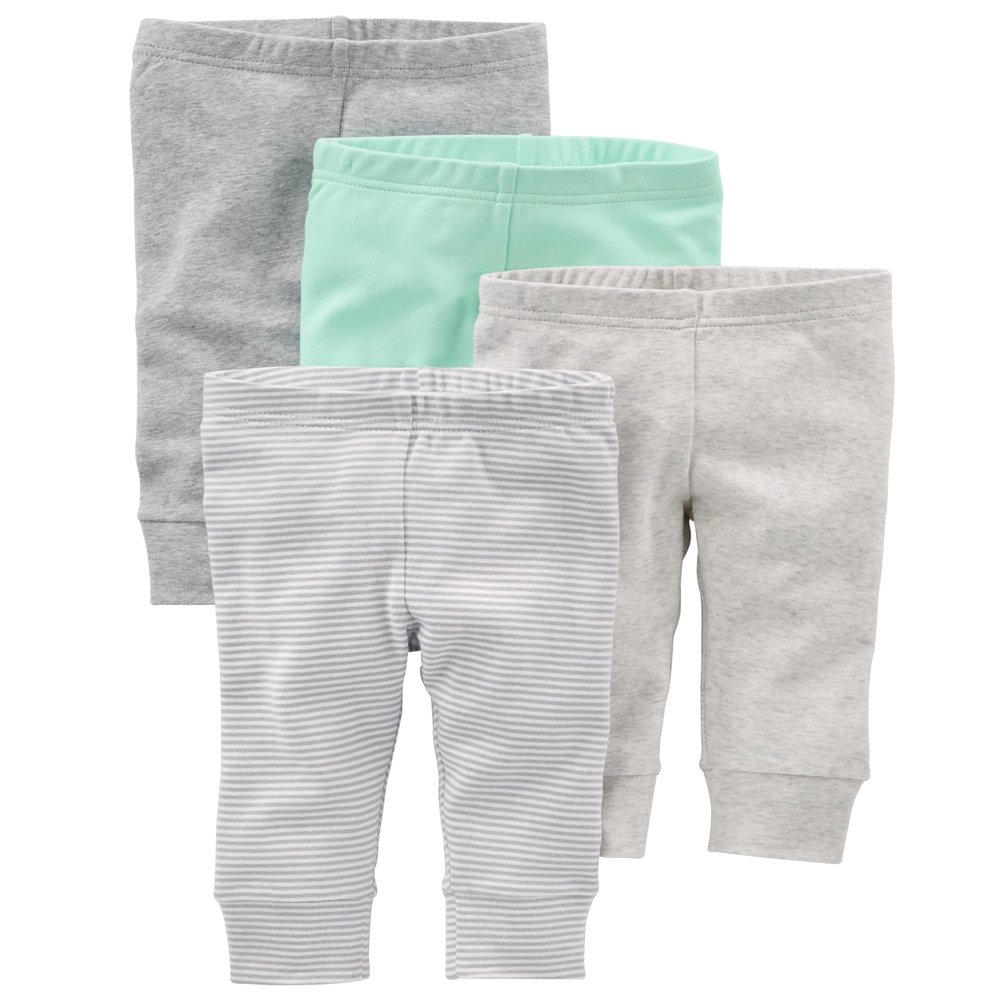 Simple Joys Kid's neutral 4 pack pants Pants, Grey/Mint, 6-9 Months