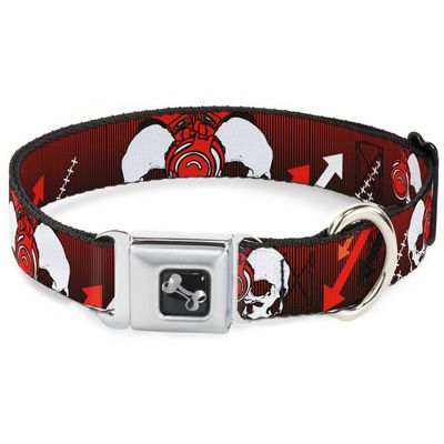 Dog Collar Seatbelt Buckle DJ Skulls Up Down Black Red 13 to 18 Inches 1.5 Inch Wide