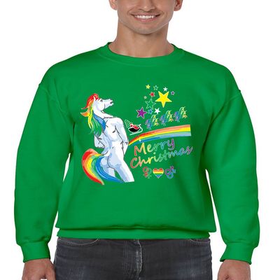 ALLNTRENDS Men's Crewneck Unicorn Rainbow Gay Pride Ugly Christmas Top (M, Irish Green)