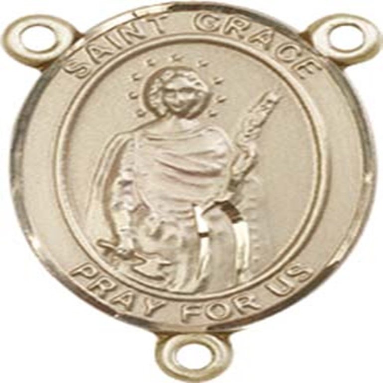 14K Gold Filled Saint Grace Rosary Centerpiece Medal, 3/4 Inch