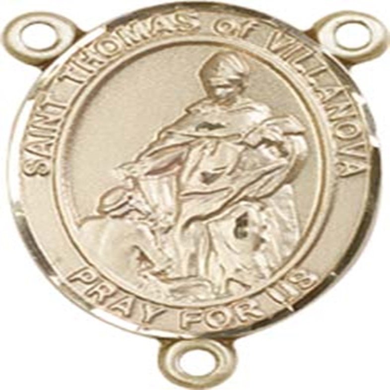 14K Gold Filled Saint Thomas of Villanova Rosary Centerpiece Medal, 3/4 Inch