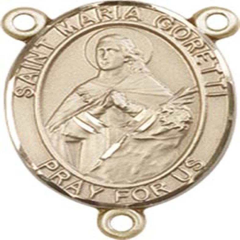 14K Gold Filled Saint Maria Goretti Rosary Centerpiece Medal, 3/4 Inch