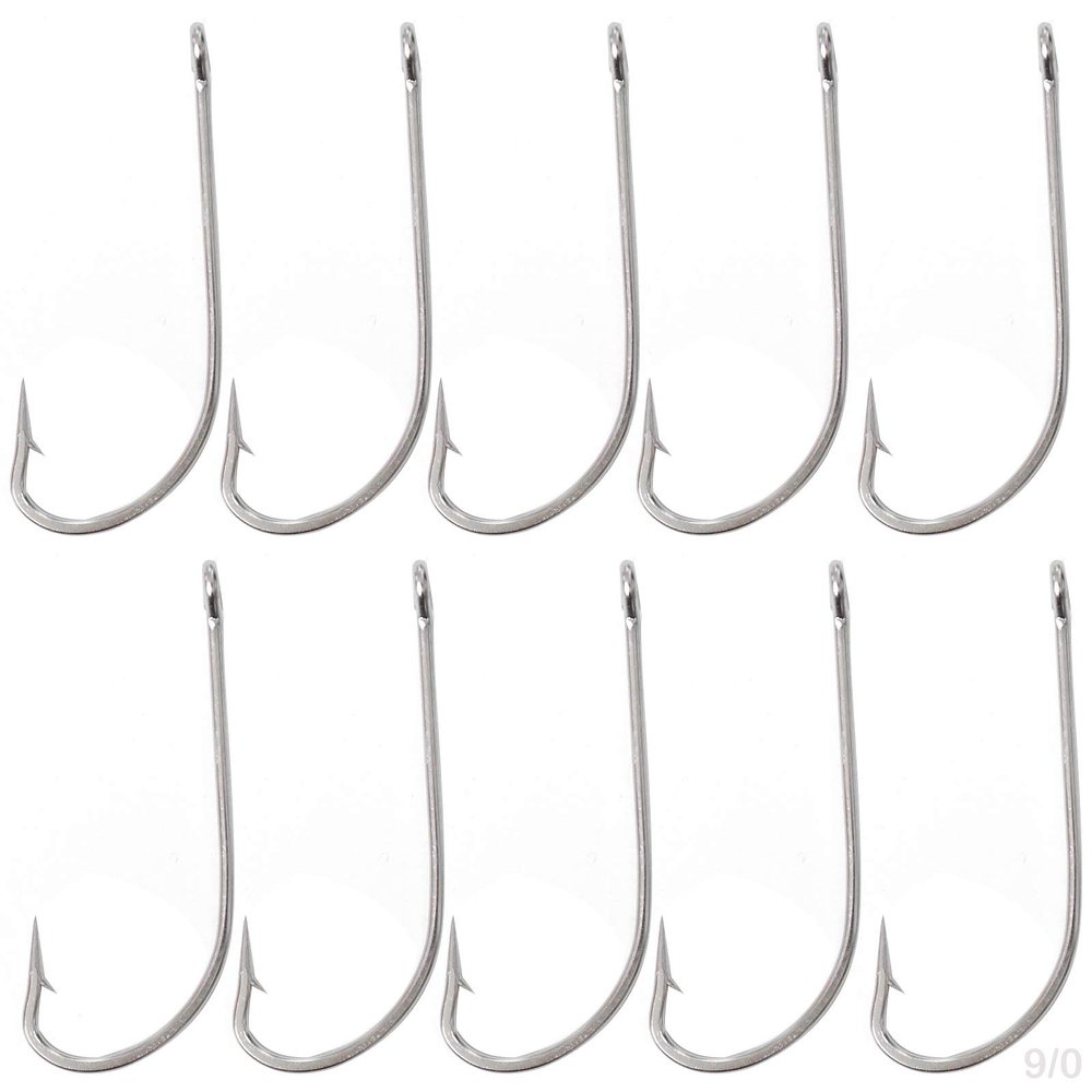 10pcs Fish WOW! 34007 O' Shaughnessy Stainless Steel Hooks - Size 9/0