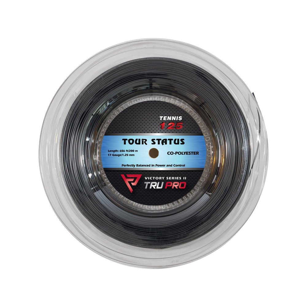 Tier One Sports TRU PRO Tour Status - Tennis String Reel (Poly): for The Competitive Tennis Player (17g (1.25 mm), 12.2 m, Black)