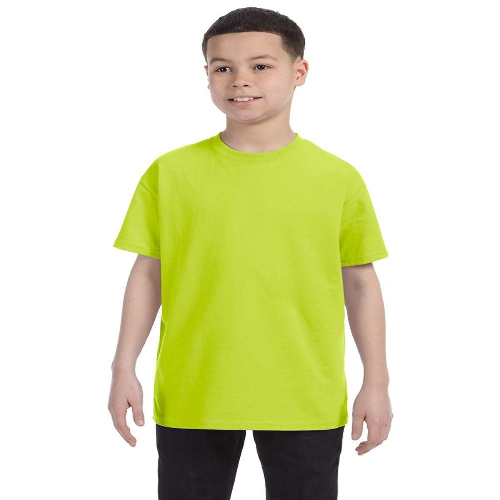 Gildan Big Boys Heavy Taped Neck Comfort Jersey T-Shirt, Safety Green, S