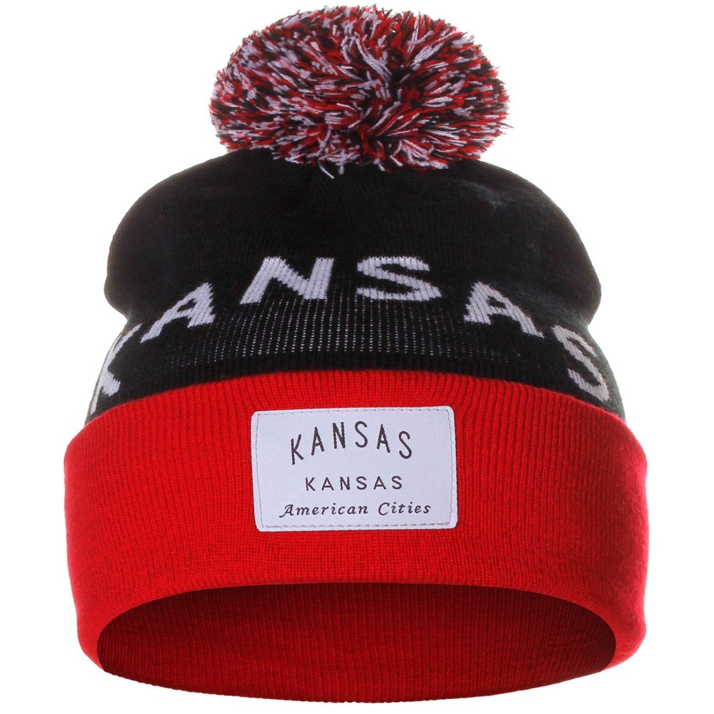 American Cities Kansas Kansas Arch Letters Pom Pom Knit Hat Cap Beanie