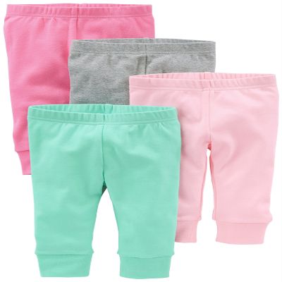 Simple Joys Baby Girl's 4 pack pant Pants, Pink/Grey, Newborn